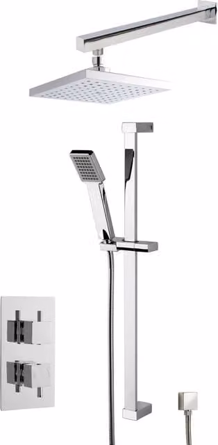 Balterley Concealed Square Twin Valve Thermostat Shower Set in Chrome Silver