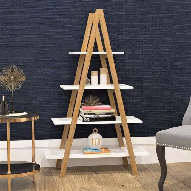 FLAVORA 4 Tier Bamboo Ladder Display Storage Shelf in Brown – 1