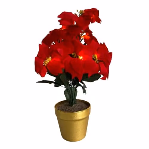 mysmartbuy Artificial Red Poinsettia Plant in a Gold Pot with LED Lights, Height: 35 cm, Diameter: 28 cm
