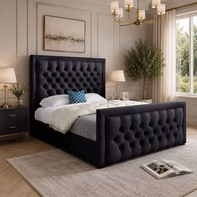 Casani Yvonne Small Single Upholstered Black Velvet Designer Bed Frame