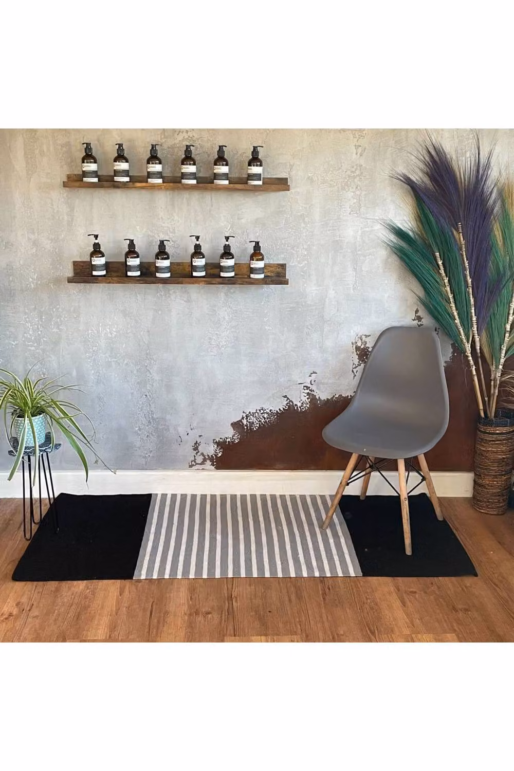 KDMD Handcrafted Indian Cotton Striped Rug in Black and Grey, W/D/H: 70 x 170 cm – 2