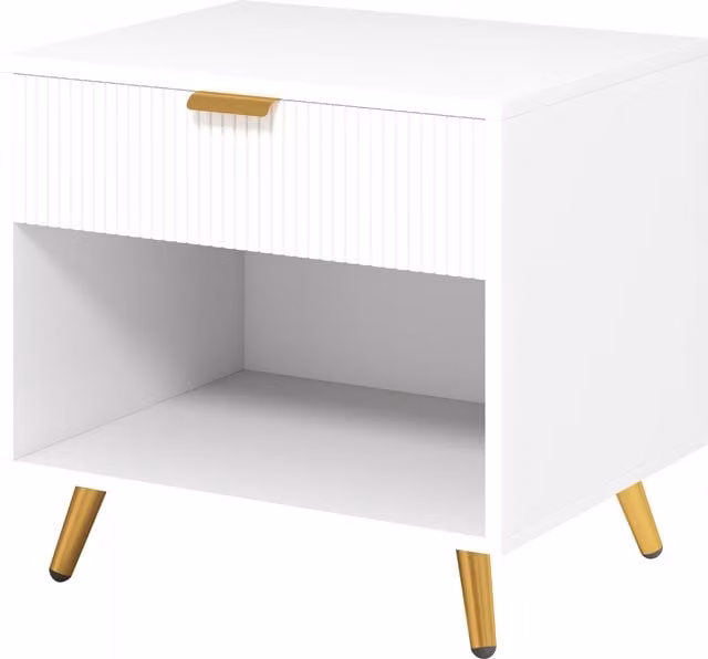 HOMCOM Elegant Modern Bedside Table with Drawer and Shelf in White and Gold Tone