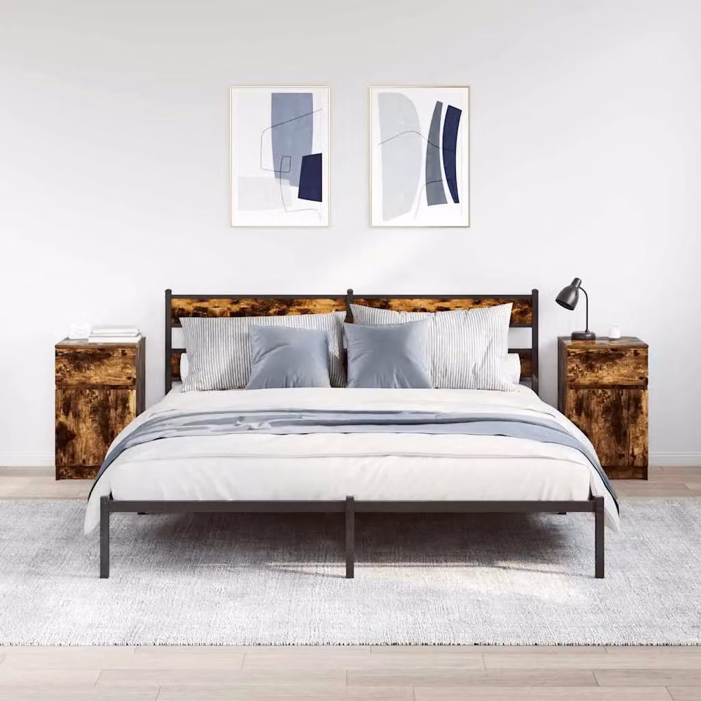 Berkfield Home Set of 2 Bedside Cabinets in Smoked Oak, W/D/H: 39 x 35 x 65 cm – 3
