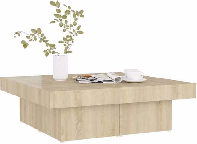 Berkfield Home Sonoma Oak Decorative Coffee Table in Beige, W/D/H: 90 x 90 x 28 cm