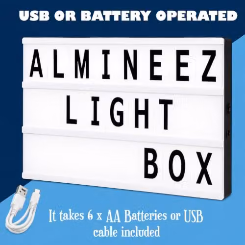 Almineez A4 Cinematic LED Lightbox in White with 85 Letters and Emoji Symbols – 3