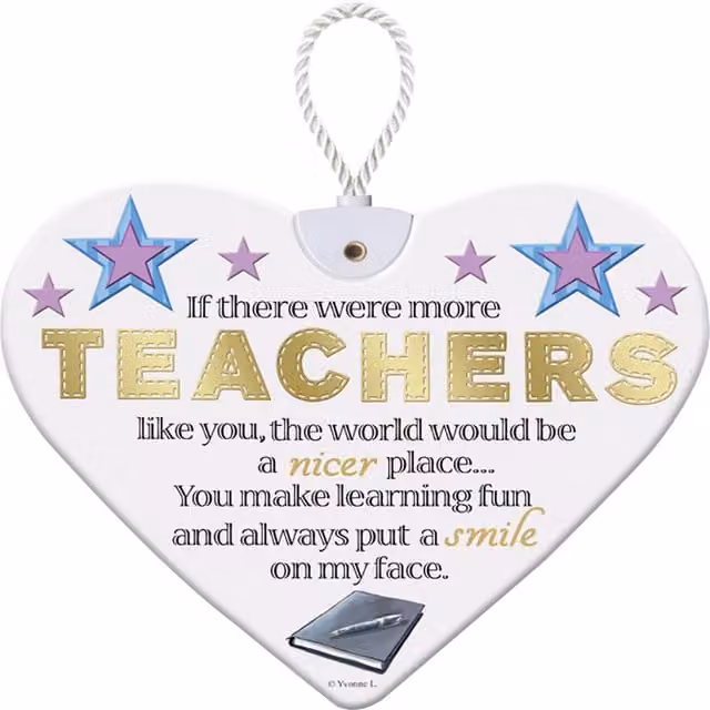 Sensations TEACHER HeartFelts Hanging Plaque, Multicolour Textile with Heart and Star Typography, H 19.0 cm x W 13.3 cm x D 1.0 cm