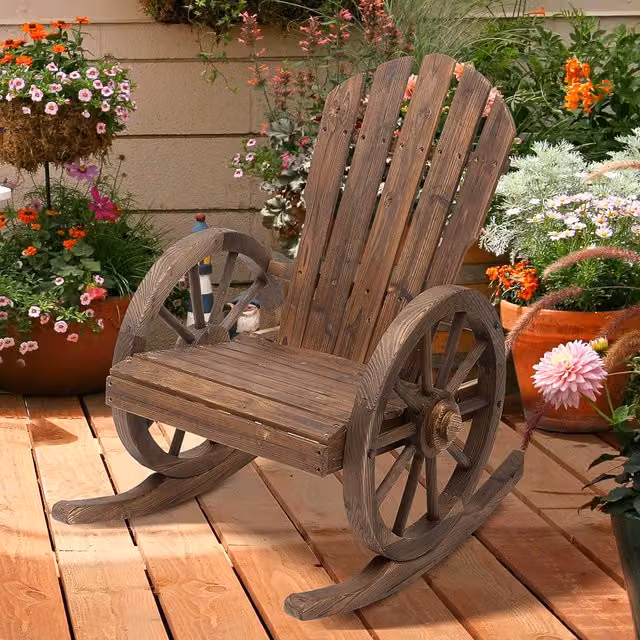 Outsunny Rustic Brown Wooden Adirondack Rocking Chair