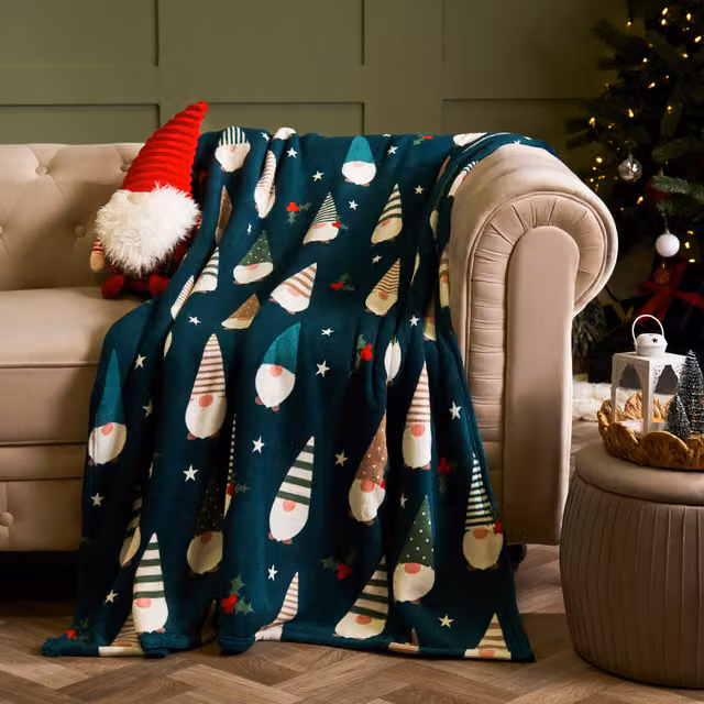 OHS Green Gonk Print Christmas Fleece Throw