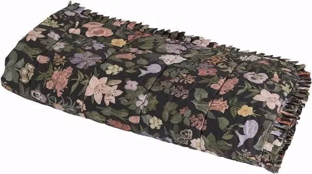 House of Hackney Floralia Quilted Cotton and Wool Bed Quilt, Black and Multicolour, W/D/H: 200 x 200 cm