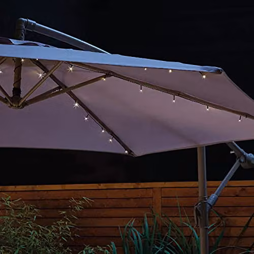 GardenKraft 17660 Warm White LED Parasol String Lights with Auto Timer Functionality, Battery Operated for Indoor or Outdoor Use – 1
