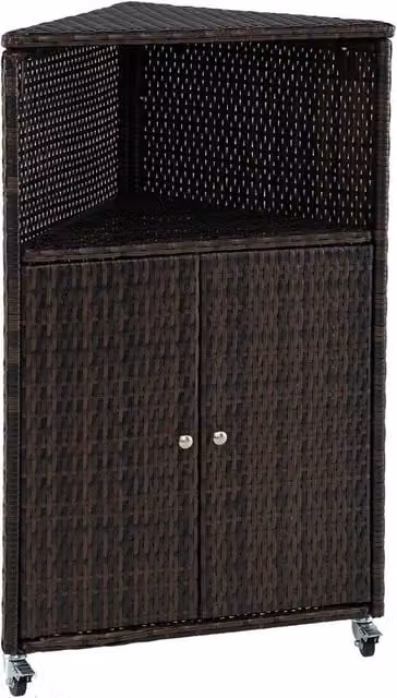 VOGREX Brown Rolling Wicker Rattan Outdoor Patio Storage Sideboard Cabinet – 1