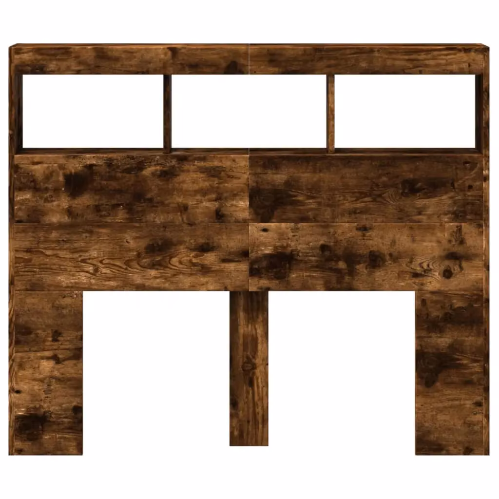 Berkfield Home Modern Smoked Oak Headboard Cabinet with LED Lighting and USB Charging Port, Brown, W/D/H: 120 x 17 x 102 cm – 5