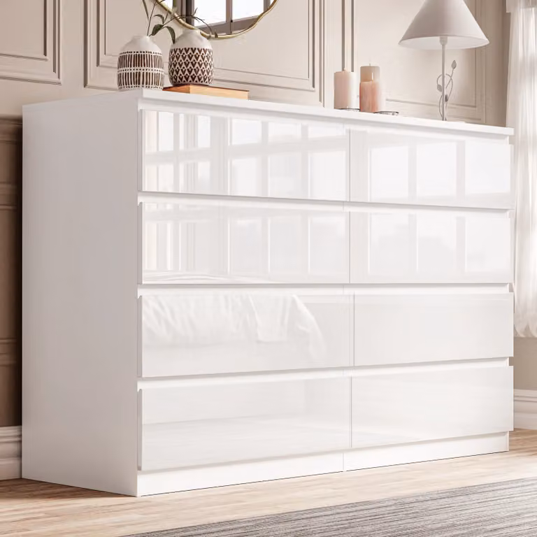 DHS High Gloss 8 Drawer Chest of Drawers in White