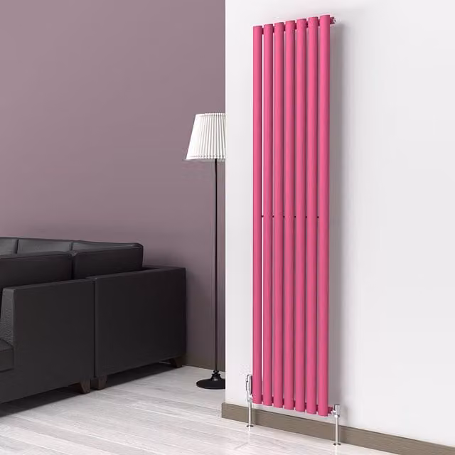 Lux Heat Oval Coloured Vertical Steel Radiator in Pink, H 180 cm x W 42 cm