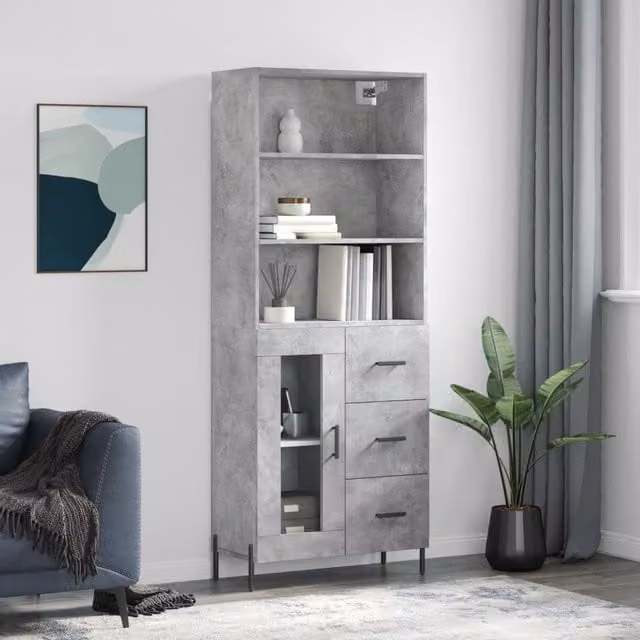 Berkfield Home Industrial Highboard in Concrete Grey, W/D/H: 69.5 x 34 x 180 cm