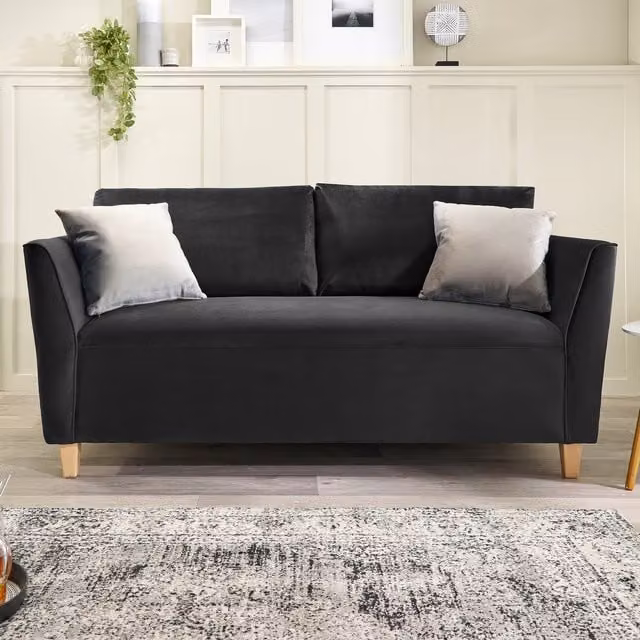 Aspire Ellie 3 Seater Sofa in Black Brushed Velvet with Scatter Cushions