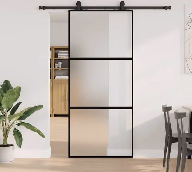 Berkfield Home Modern Black Sliding Glass Door with Hardware Set, W: 90 cm, H: 205 cm – 1