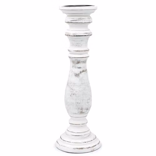 Serenityy Classic Round Mango Wood Candle Stand, White, W/D/H: 30 x 10 x 10 cm
