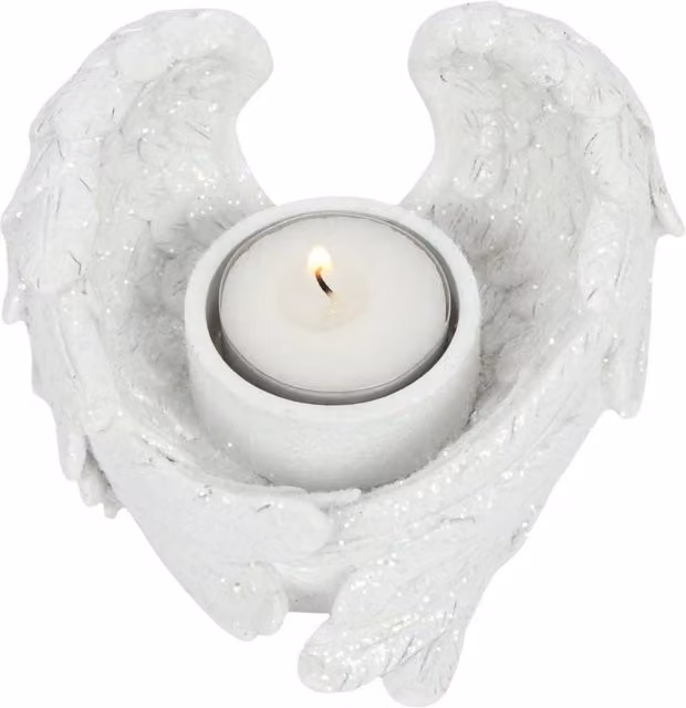 Something Different Glitter Angel Wing Tealight Candle Holder in White