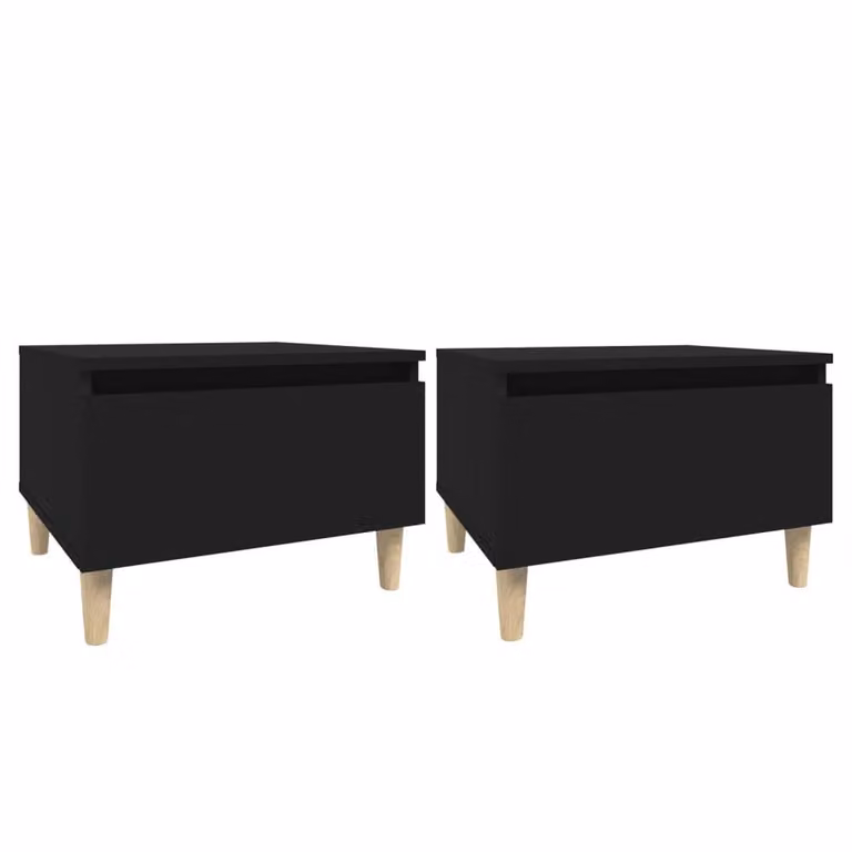 Berkfield Home Set of 2 Black Side Tables in Engineered Wood, W/D/H: 50 x 46 x 35 cm