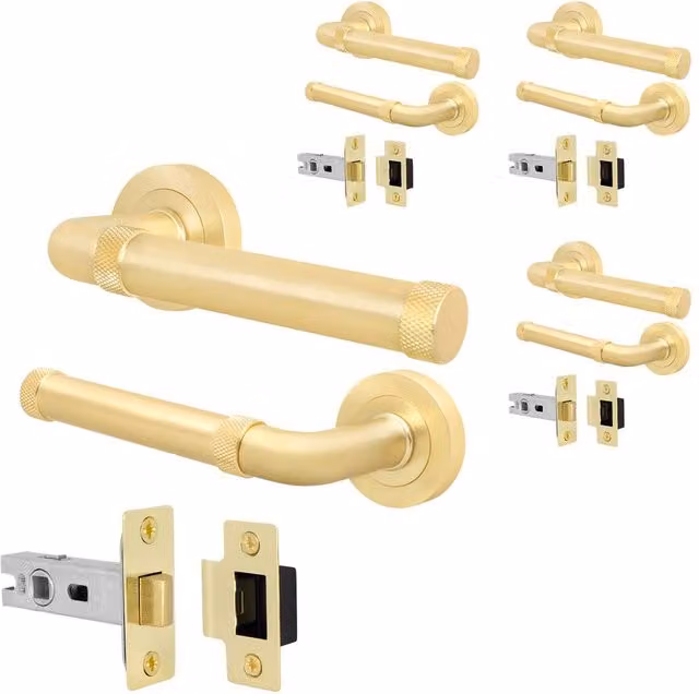 AFIT Brass Door Handle and Latch Set in Gold, 4 Pack