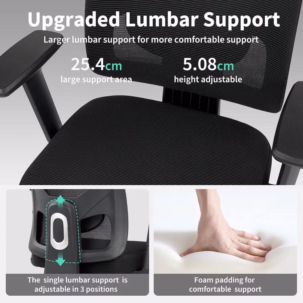 London Boutique Black Fabric Mesh Office Task Chair with Headrest and 360 Degree Swivel – 6