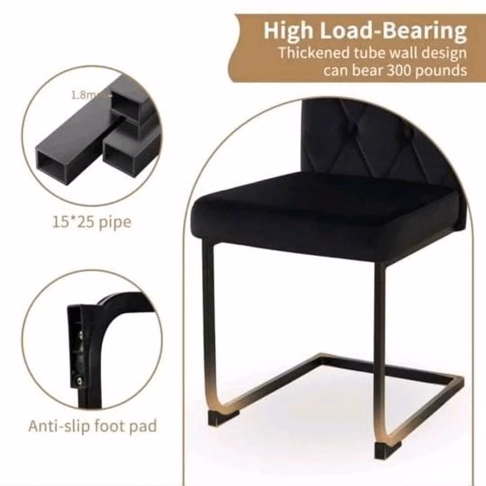 KORVIXA Set of 2 Modern Black Velvet and Suede Dining Chairs with Metal Legs – 5