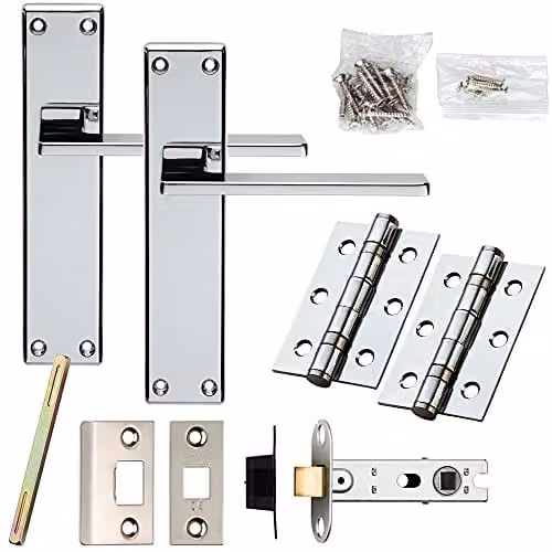 Loops Chrome Sleek Flat Lever Door Handle and Latch Pack, W/H: 180 x 40 mm