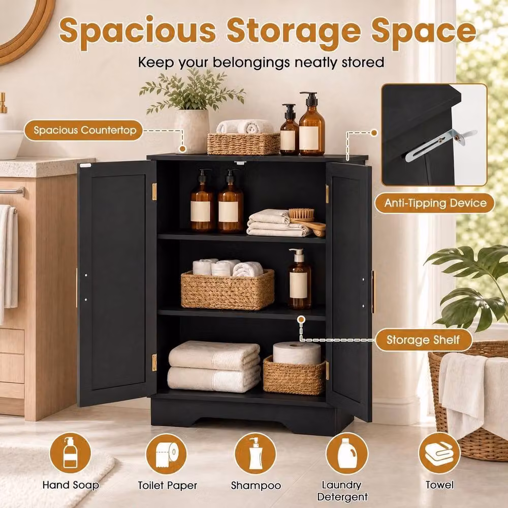 NESTLUNE Modern Double-door Freestanding Floor Cabinet in Black and Gold, W/D/H: 100 x 15 x 15 cm – 4