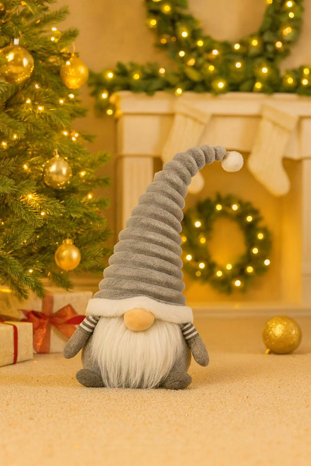 Marco Paul Grey Striped Christmas Gonk Tabletop Decoration, Height: 38 cm – 2