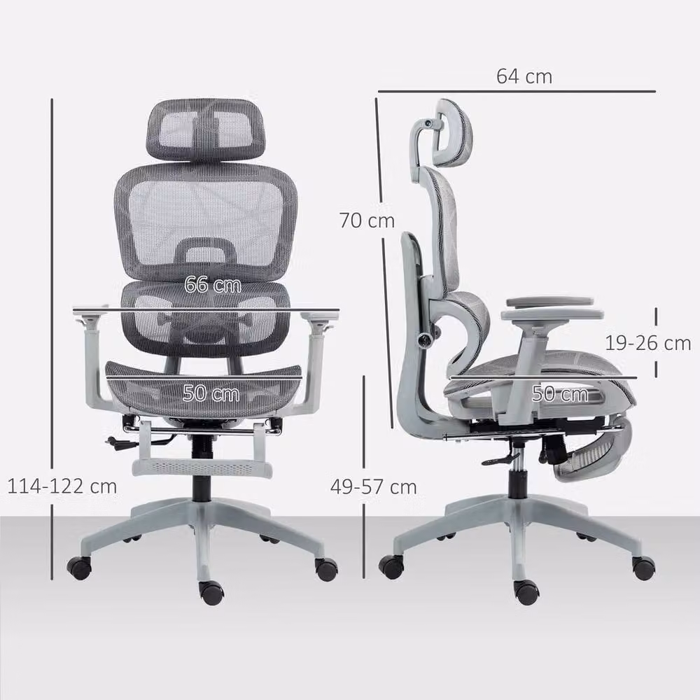 PAWNORA Ergonomic Swivel Office Chair with Headrest and Armrests in Grey Fabric – 2
