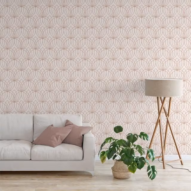 Muriva Lotus Cream Rose Geometric Modern Paper Decoration in Yellow