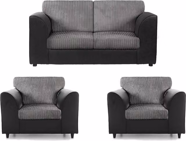 Furnishings For Less UK Luxor Grey Jumbo Cord 3 Piece Fabric Sofa Suite with 2 Seater Sofa and 2 Armchairs