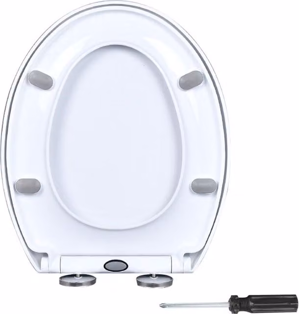 VOGREX White Heavy Duty Soft Close Toilet Seat with Universal Anti Slam Oval Hinges – 1