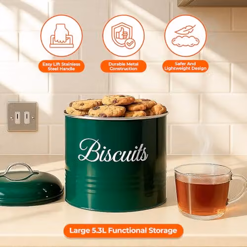 Innoteck Airtight Metal Biscuit Tin with Lid, 5.3 l Capacity, Green – 3
