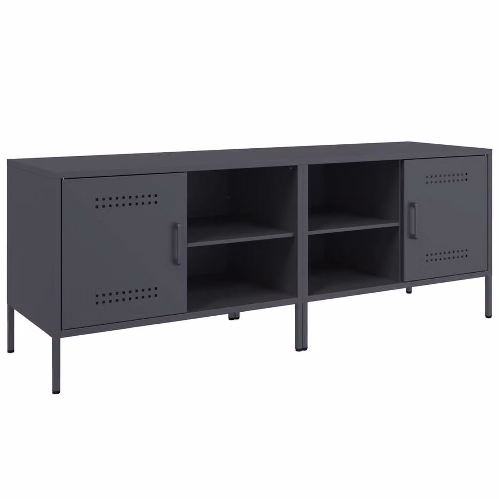 Berkfield Home Set of 2 Modern Anthracite Steel TV Cabinets, W: 68 cm, D: 39 cm, H: 50.5 cm – 3