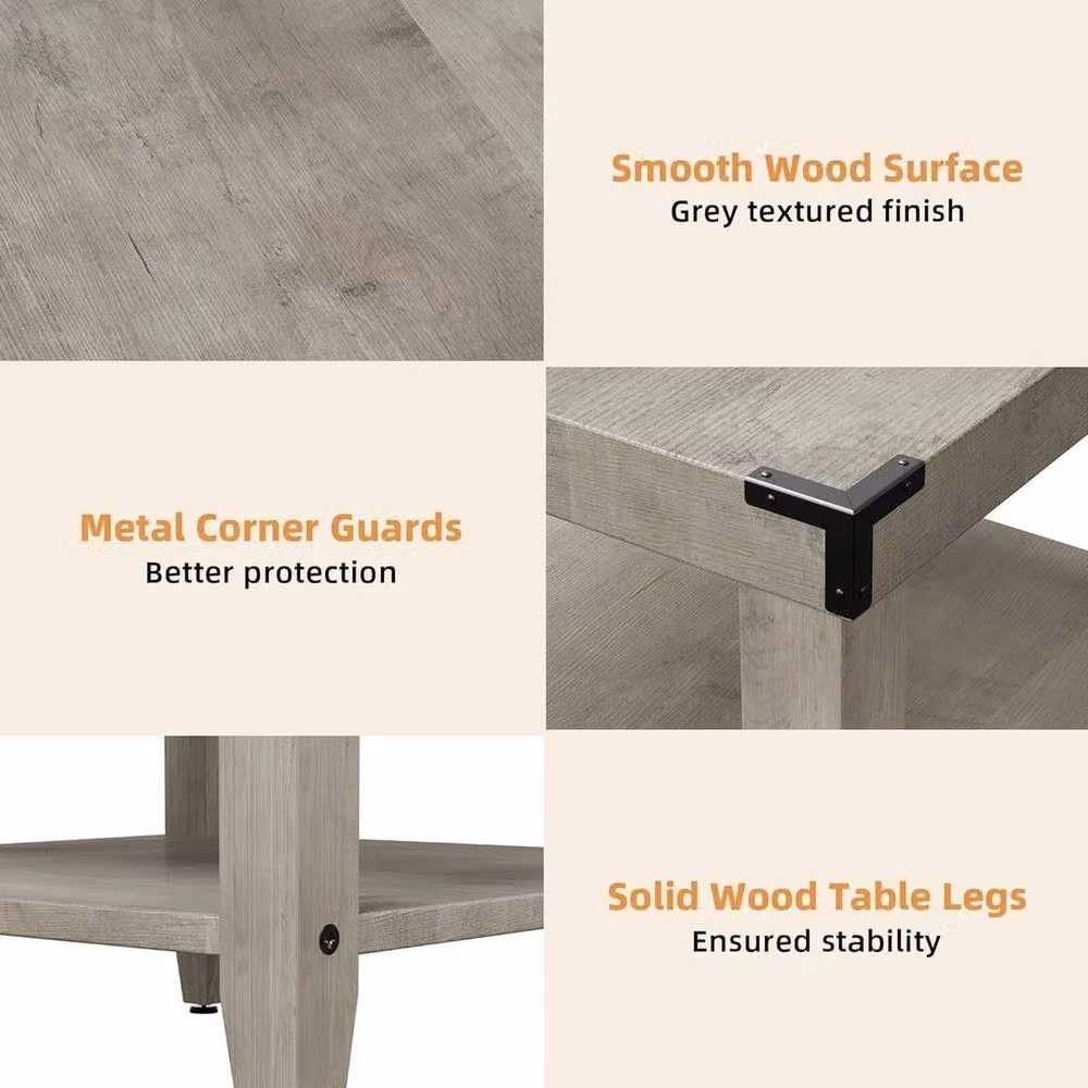 VOGREX Set of 2 Rustic Farmhouse 3-Tier Narrow Side End Tables in Grey and Black – 4