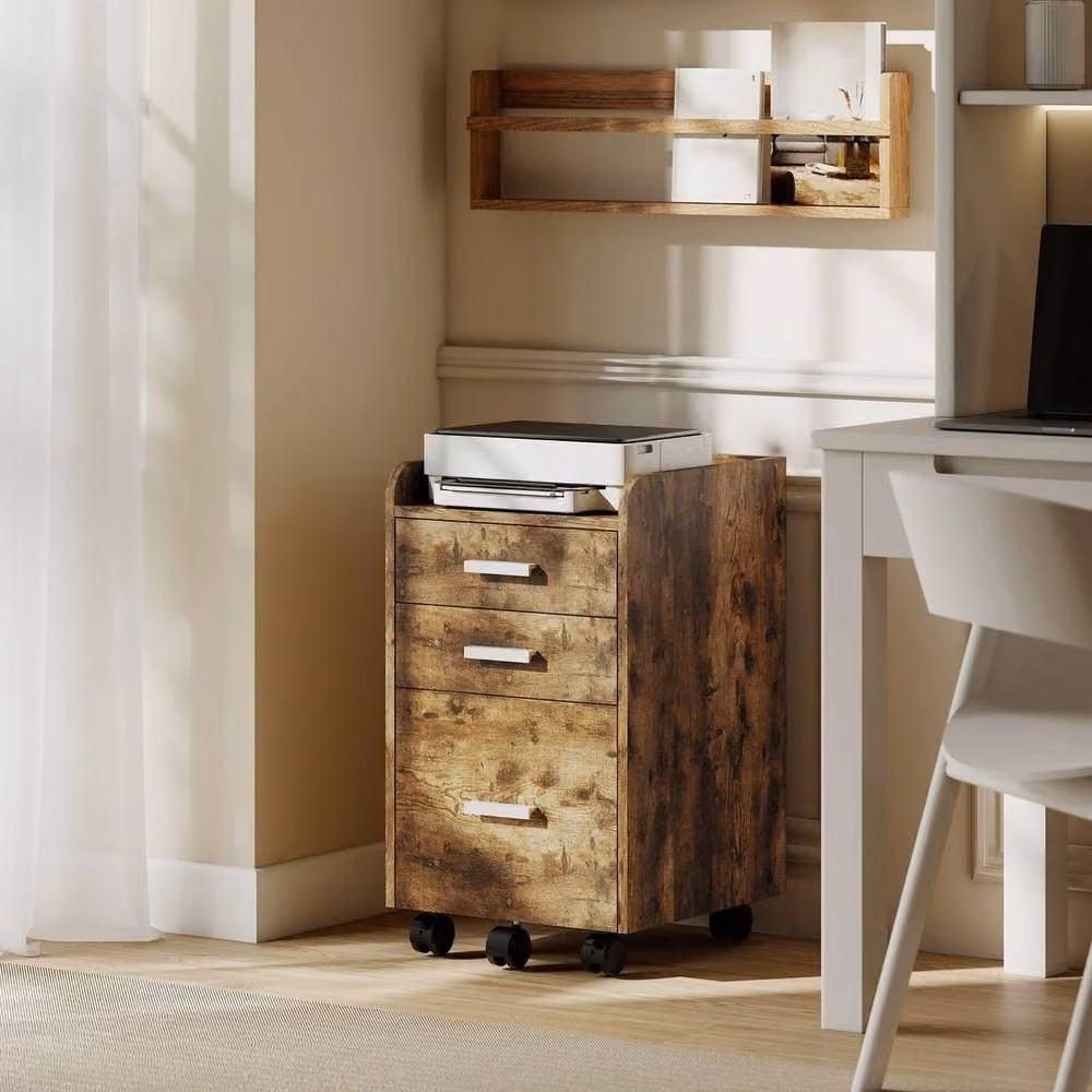 FORGEVIO Mobile Filing Cabinet with 3 Drawers in Brown – 5