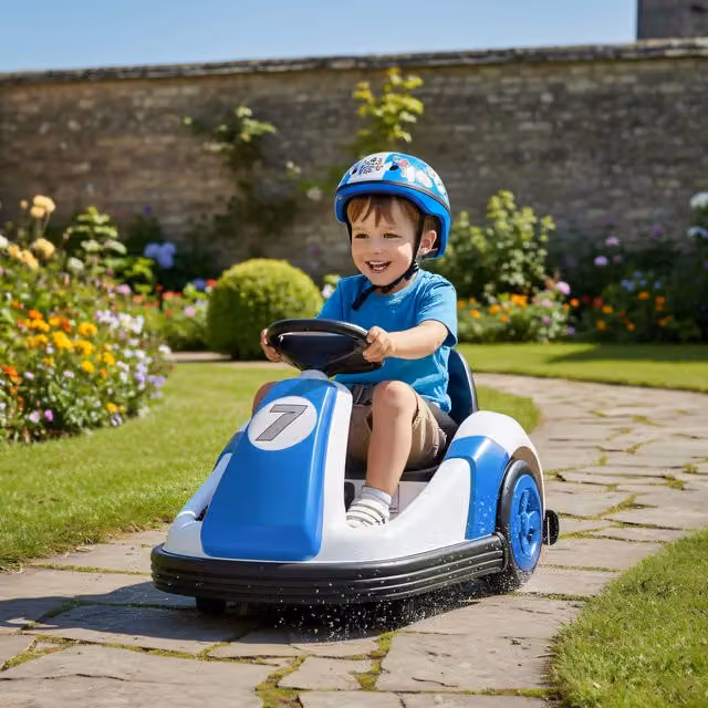 AIYAPLAY Blue 360-Degree Rotation Kids Bumper Car with Light and Sound and Horn