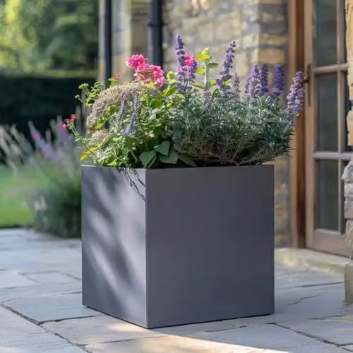 Access Garden Products Galvanised Steel Square Planter Tub, Grey, W/D/H: 50 x 50 x 50 cm – 2
