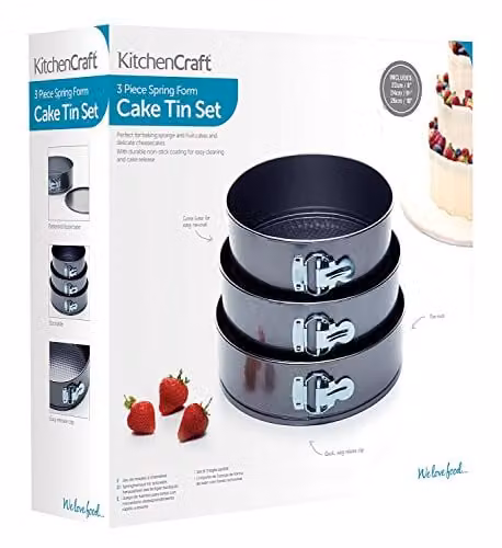 KitchenCraft Non-Stick Round Springform Cake Tin Set of 3 in Black and Grey – 4