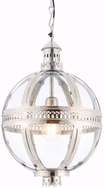 Endon Vienna Spherical Pendant Light with Clear Glass and Silver Brass Finish, E27