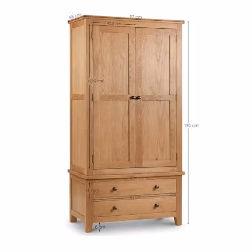 Julian Bowen Marlborough 2 Door 2 Drawer Waxed Oak Combination Wardrobe, H 190 x W 97 x D 55 cm – 2