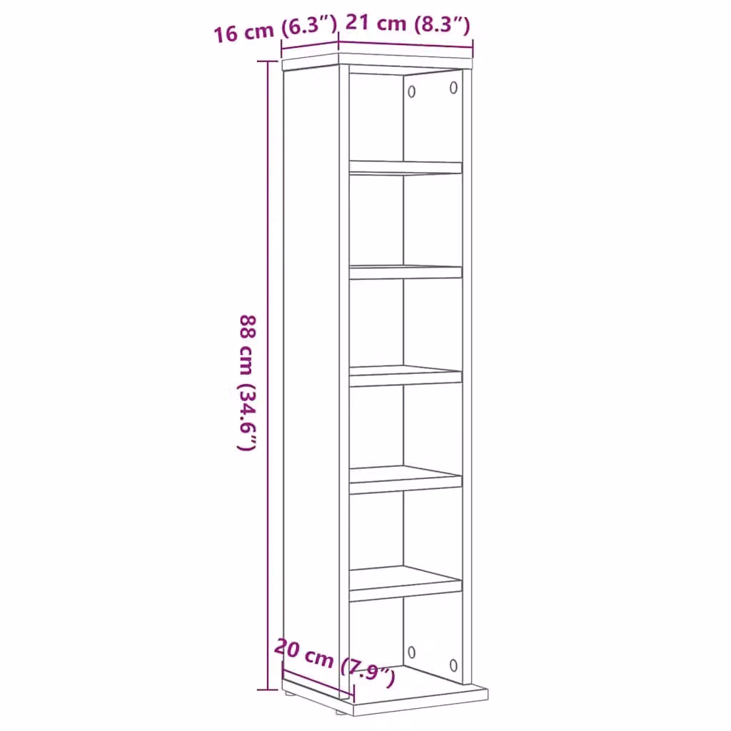 Berkfield Home Black Oak CD Cabinet, W/D/H: 21 x 20 x 88 cm – 3