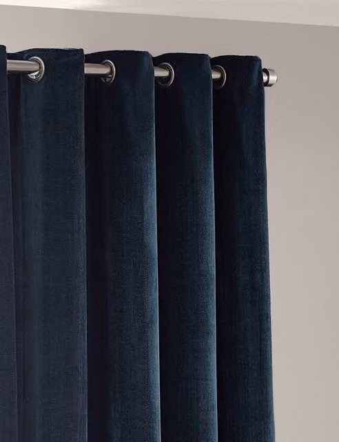 YARD Navy Blue Chenille Velvet Eyelet Curtains, Opaque, H: 183 cm x W: 168 cm