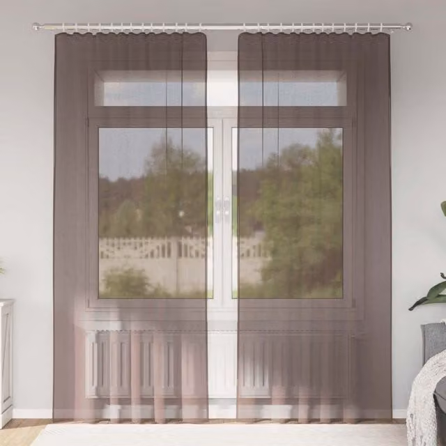 Berkfield Home Brown Voile Tab Top Curtains, 2 Pack, W: 140 cm, H: 245 cm – 1