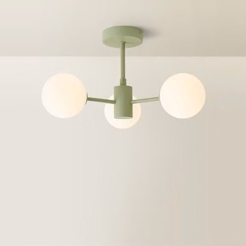 ValueLights Marlow 3 Arm Ceiling Light in Green with White Opaque Glass Globe Shades – 1