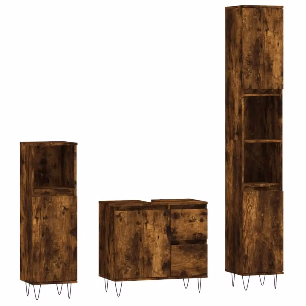 Berkfield Home 3 Piece Modern Bathroom Furniture Set in Smoked Oak Brown – 2