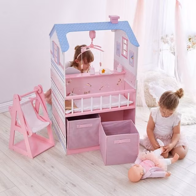 Teamson Kids 6-in-1 Wooden Pink Dollhouse Changing Station