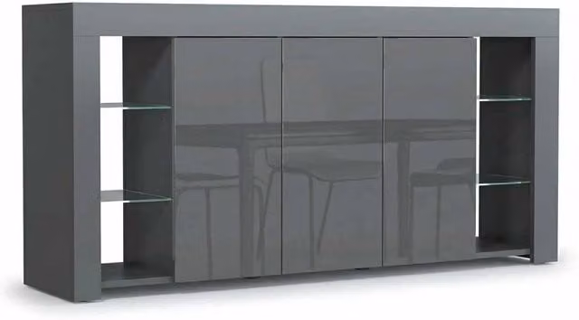 PAWNORA Modern Glossy TV Unit Sideboard Display Cabinet in Grey – 1